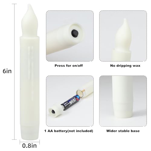 Image of Lezonic Flameless Battery Operated Candlesticks Flickering, 12Pcs White LED Battery Christmas Window Candles, 6 Inch Short Taper Candles Hanging Floating by Touch, with Remote