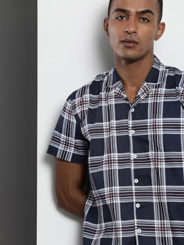 Image of The Indian Garage Co Men Regular Fit Checkered Pant & Shirt Lounge Set