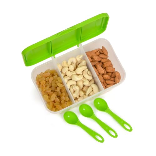 Image of RILION Multipurpose Plastic 3 In 1 Fridge Storage Boxes Containers Masala Box for Kitchen, for Kitchen, Transparent Storage Containers Airtight Grocery, Cereal, Dry Fruits Dabba 1100 ML with 3 Spoons