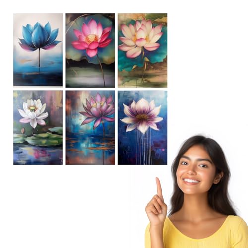 Image of SiddArtify Elegant Lotus Flower Art Print Set - 300GSM Board - 12x18 Inch - Pack of 6 Wall Room Decoration art Poster Prints
