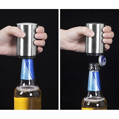 Abridor automático de garrafas de cerveja com apanhador magnético de tampa, aço inoxidável, prata