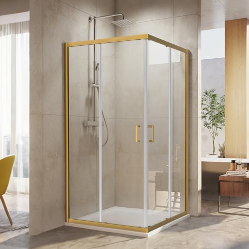 Bathroom Shower Enclosure, 36 in.L x 36 in. W x 76 in. H, Double Sliding Shower Doors, 1/4\" (6mm) Thick Clear Tempered Glass Door, Brushed Gold Frame&Corner