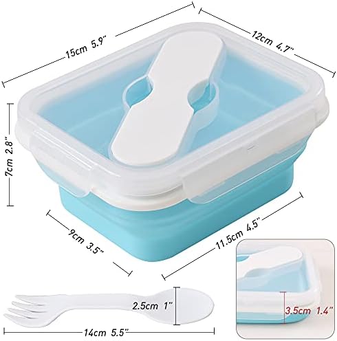 ionEgg Silicone Lunch Box with Spoon & Fork, Bento Box, Collapsible Food Storage Container with Clip-on Lid, 600ml