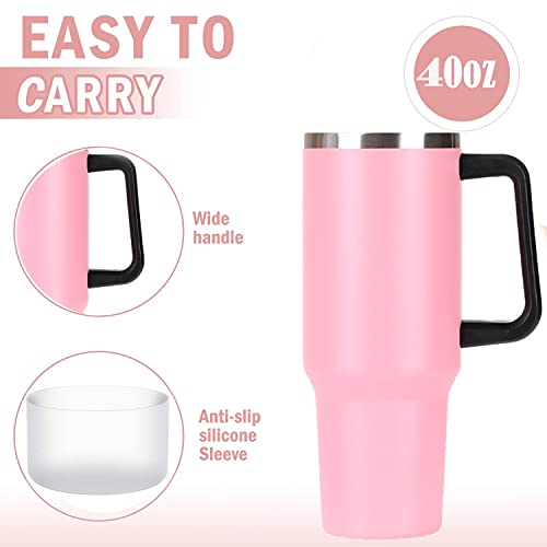 Oneustar 40 Oz Tumbler With Handle And Straw Stainless Steel Insulated Tumbler With Lid Water Bottle Iced Coffee Cup Travel Coffee Mug For Women, Pink #TOP2