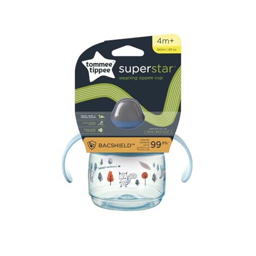 Tommee Tippee for Babies with INTELLIVALVE Leak & Shake-Proof & BACSHIELD Antibacterial Technology 4m+ 190ml Blue 447803 Superstar Sippee Weaning Sippy Cup 1.0 count 1