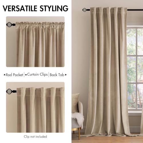 Image of MIULEE Velvet Curtains 52x90 inches 2 Panels Cream Beige Blackout Curtains | Luxury, Bedroom Living Room, Thermal Insulated, Super Soft Window Drapes, Rod Pocket & Back Tab