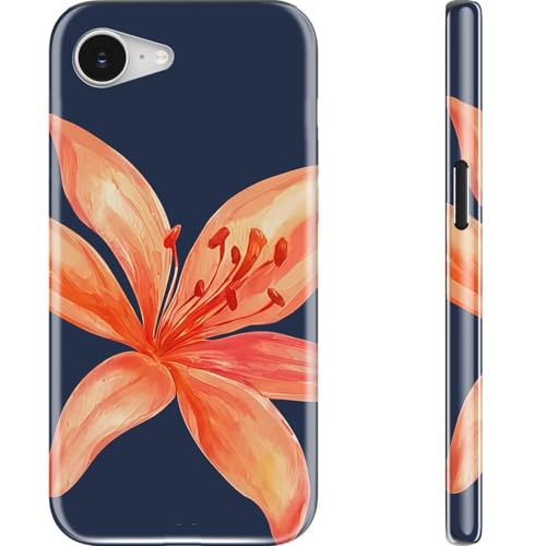 Goodon for iPhone 16e Case - Wireless Charging - Dual-Layer Hard Shell & Silicone Cover - Protective Phone Case with Cute Wildflower Designs for Women - Orange Lily