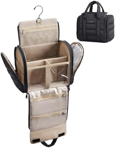 BAGSMART Kulturbeutel zum Aufhängen Groß Kulturtasche Damen für Reise | Doppeltes Reißverschlussfach, wasserabweisend, 4 Fächer, Aufhängehaken, 28x23x18cm, für Reise, Fitness, Camp