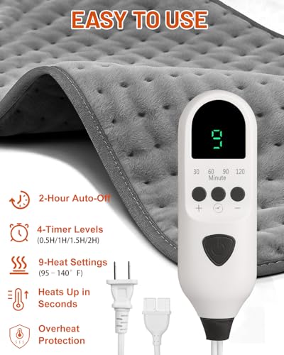 Heating Pad for Back 33"x17", Electric Heating Pads Large for Period Cramps Relief and Shoulder Pain, 9 Heat Settings, Auto Shut Off, Machine Washable, Birthday Gifts for Women Mom - Image 3
