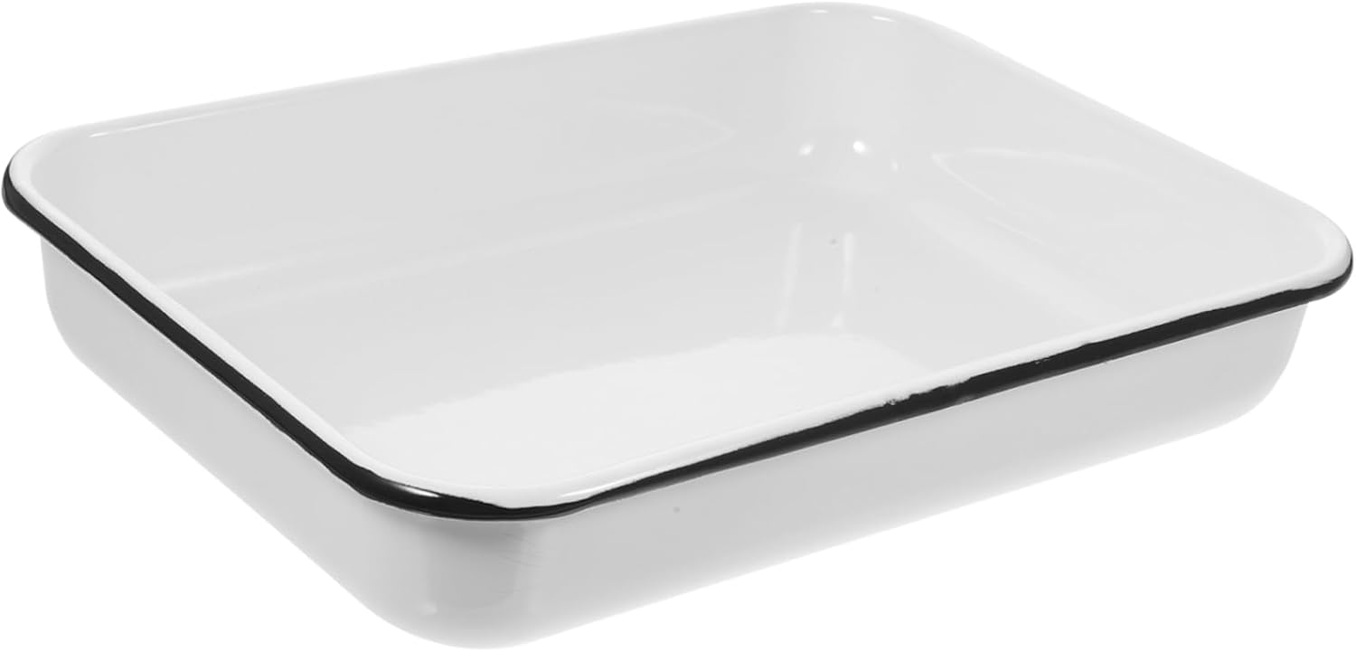 Zerodeko Food Baking Pan Non-stick Enamel Bakeware for Roasting and Serving Multifunctional Storage Tray for Pancakes and Bread Wear-resistant Kitchen Tool