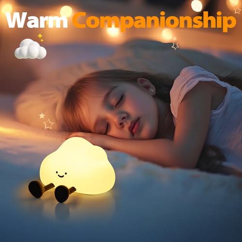 Cloud LED Night Light for Kids, Rechargeable Silicone Squishy Lamp, 3-Level Dimmable Nursery Nightlight with Timer & Touch Sensor, Cute Bedroom Decor - Image 3