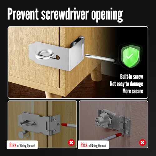 GEMASP Door Lock Hasp Latch, 90 Degree Solid 304 Stainless Steel File Cabinet Hasp Lock Latch, Extra Thick Gate Lock Hasp Padlock with Keys Brushed Finish (1.96 Inch, Silver)