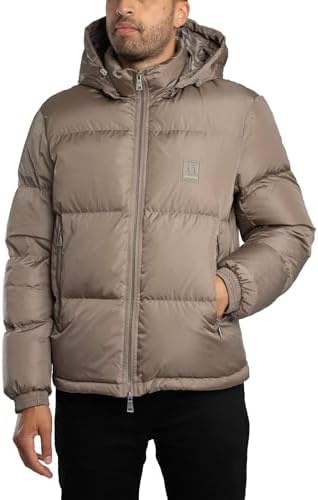 Armani Exchange Men's icon, Removable Hood Side Embossed Logo Patch Jacket, Brown, M