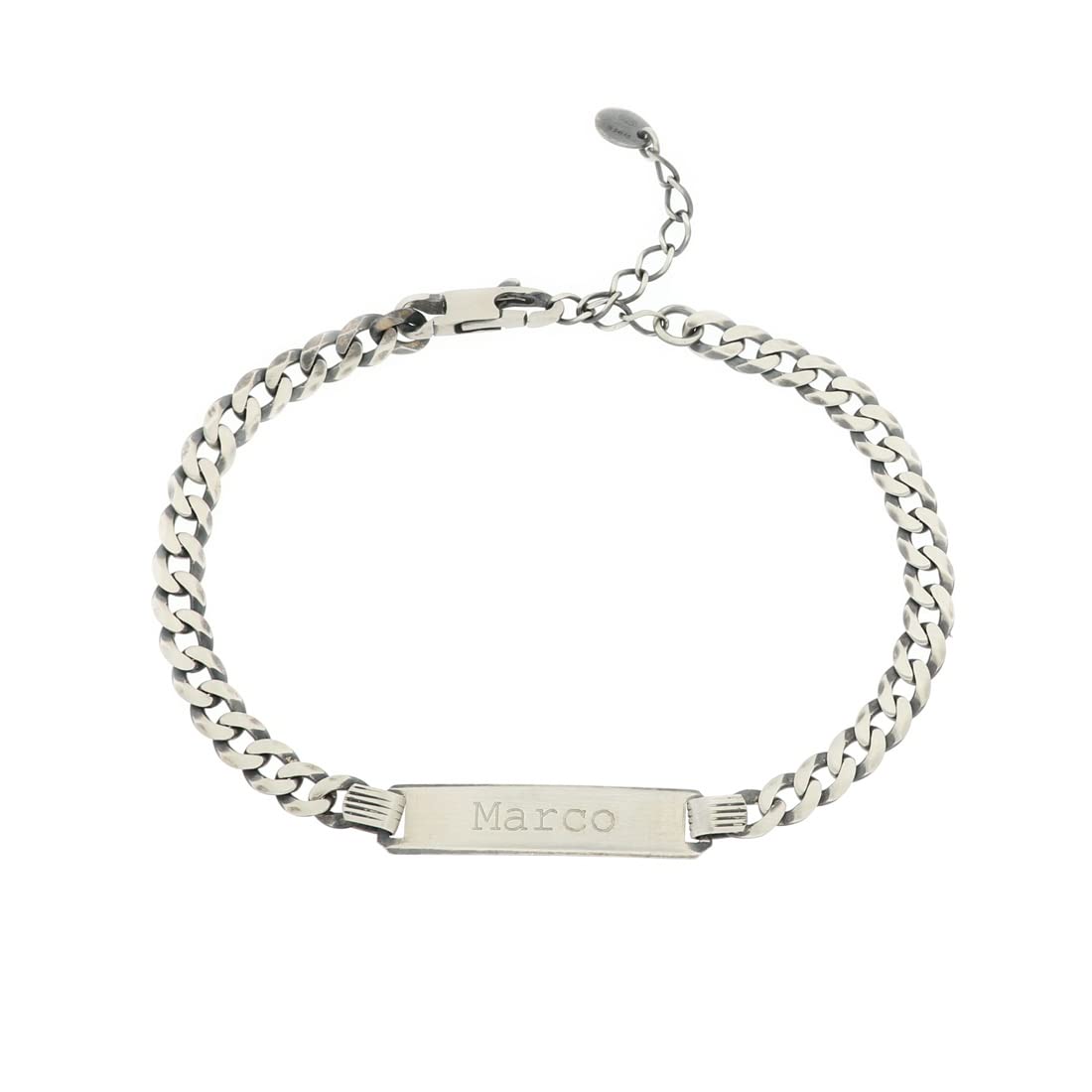Giuzi - Bracciale Uomo Argento 925 Personalizzabile con Targhetta Incisa, Catena Grumetta Regolabile, Idea Regalo Uomo con Confezione