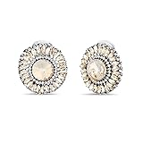 Badgley Mischka Antiqued Finish Round Champagne Rhinestone Clip On Earrings for Women