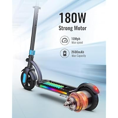 Gyroor H40 Kids Electric Scooter, 180W Motor, Up to 10 MPH, LED Display & Colorful Lights, Adjustable Height, for Boys & Girls Ages 8-12, Great Birthday Gift