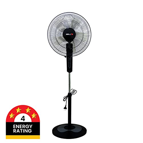 Image of IBELL CHROME10 Pedestal Fan | Adjustable Height & 2hr Timer | 5-Leaf Design | High-Speed Performance | 100% Rust Free | 2-Yrs Warranty 【Black】