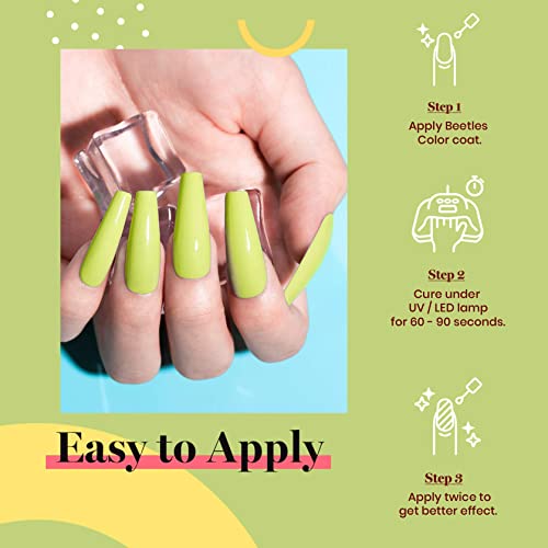 Beetles Neon Yellow Gel Nail Polish, Bright Yellow Lala Lime Color Neon Gel Polish Soak Off Uv Led Nail Lamp Gifts for Women -Size: 15 ml/Each - 7