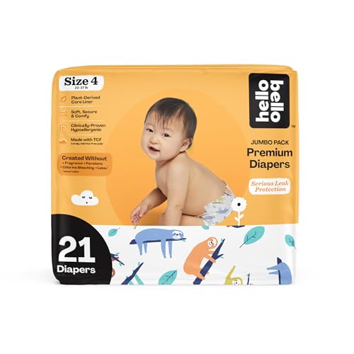 Image of Hello Bello Premium Baby Diapers Size 4, 21 Count of Disposable, Extra-Absorbent, Hypoallergenic Baby Diapers with Snug and Comfort Fit, Sleepy Sloth