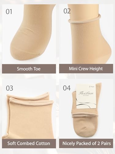 2 Pack Womens Loose Roll Cuff Cotton Rich Mid Crew Socks Size 7-103