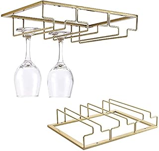 Wine Glass Hanger Rack, Storage Bar Kitchen Cabinet, Inverted Wine Glass Holder, Upside-Down Iron Wine Glass Holder for Hanging Cups And Bowls On The Wall Cabinet Kitchen Bar (Golden)