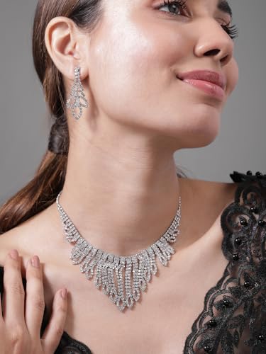 Image of Rubans Necklace Set Stylish American Diamond Zirconia Trendy Jewellery Gift for Women & Girls
