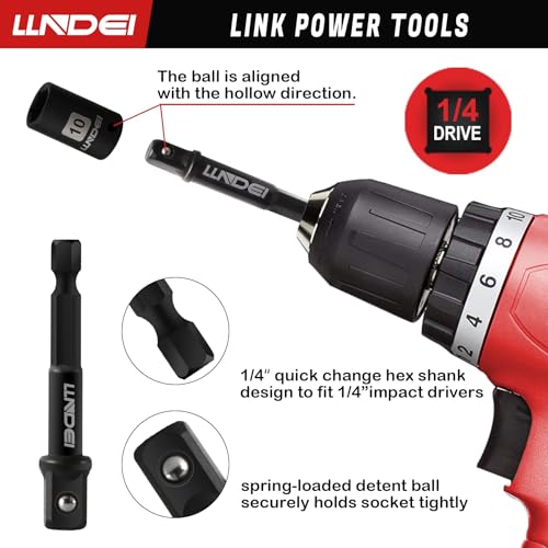 Image of LLNDEI 1 /4 inch Drive Socket Wrench Set, 1 /4-Inch Impact Socket Set Metric(4-15mm) Deep and Shallow 6 Point, CR-V, 63PCS with 72T Ratchet Wrench Handle for Household&Automotive Repairing