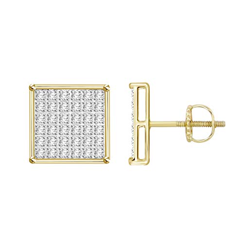 1/4 Cttw Round Diamond Square Cluster Unisex Yuva Stud Earrings In 10Kt Gold (Yellow-Gold) #TOP1