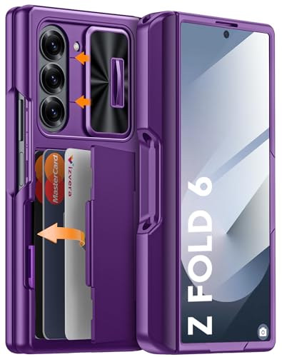 Vizvera for Samsung Galaxy Z Fold 6 Case RFID Wallet with Cards Holder [S Pen Holder] [Camera Cover] Shockproof Silicone Protective Phone Case for Z Fold 6 2024-Purple