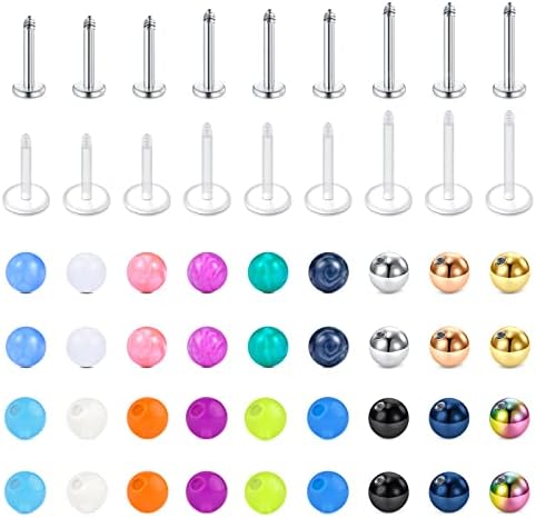Longita 16G Surgical Steel Lip Piercing Labret Monroe Ring Tragus Helix Earrings Stud, 6-14mm, 5 Pairs (10 Pieces), Stainless Steel