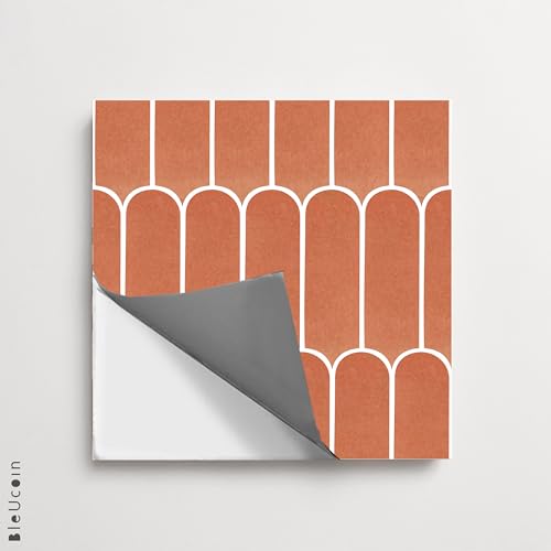 Image of Scala Bleucoin Peel and Stick Tile Stickers Vinyl Self-Adhesive Backsplash for Kitchen & Bathroom Easy DIY Home Decor Water-Resistant & Tile Decals Pack of 24 Pcs (Orange, 4 inch x 4 inch Inches)