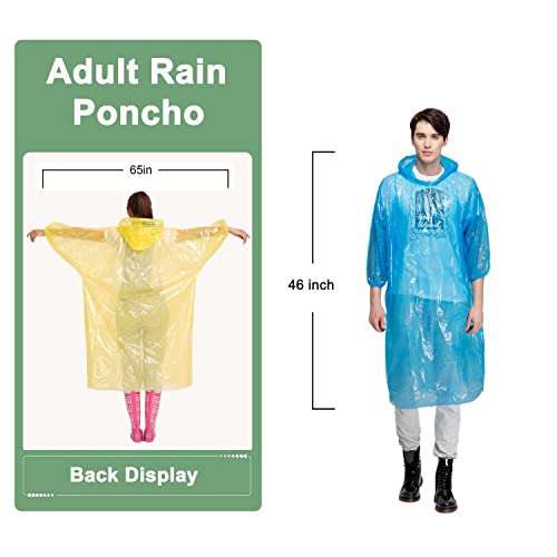 Ponchos Family Pack, Rain Poncho Disposable Or Reusable Emergency Ponchos For Adults And Kids (5 Pack, 4 Colors)丨Rain Ponchos With Drawstring Hood #TOP1