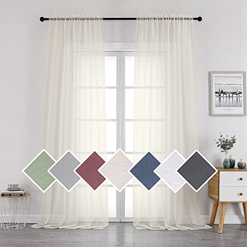 Image of OVZME Sheer Ivory Curtains Light Filtering Window Drapes for Living Room Bedroom and Wedding Party, Voile Nice Vertical Sense Sliding Glass Door, Per Panel 42 by 96 Inch, Set of 2 Pieces