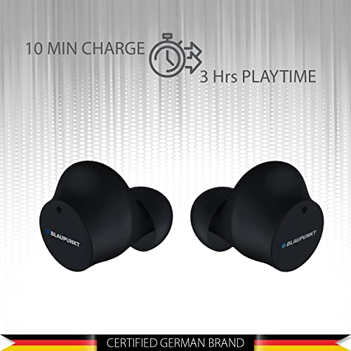 Image of Blaupunkt Germany's BTW25 Bass Pro Truly Wireless Bluetooth Earbuds with Premium Sound, Type C Fast Charging in Ear Headphones with Mic, Black