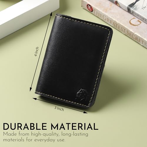 Image of VEMILIO Vegan Leather Card Holder Wallet for Men & Women | Slim Bi-Fold Design | RFID Protected | Button Closure | 3-4 Card Slots | Durable & Travel-Friendly (Green