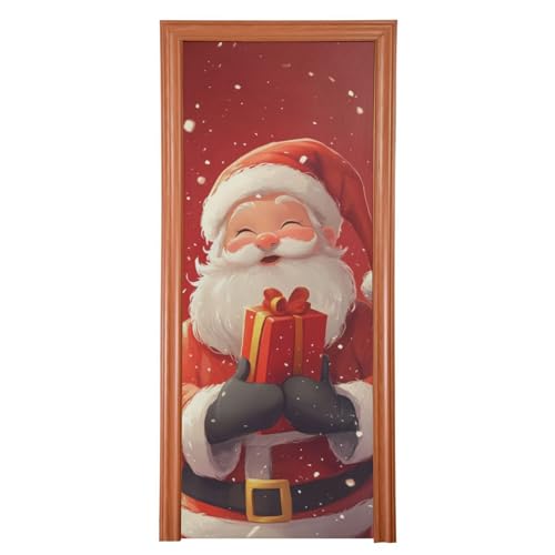 FLildon Christmas Santa Claus Door Cover Decoration, Party Accessory Porch Decor for Festive Ornament Room Door Covers 32 x 79 Inch