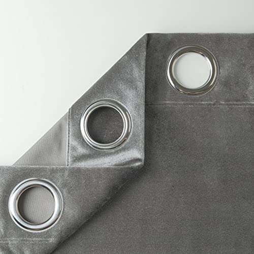 Vogol Grey Velvet Curtains For Sliding Door, 2 Panels 80% Blackout Solid Window Treatments, White Flower Pattern Thermal Insulated Grommet Drapes For Cafe, 60 X 106 Inch (Tieback Include) #TOP3