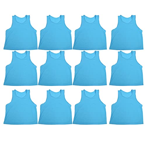TIKATARER Soccer Vest, Kids Soccer Jersey Football Practice Jersey One Size 12pcs Blue Polyester Fiber + Nylon Mesh Cloth Breathable Mesh Team Practice Vest for Soccer Basketball Outdoor