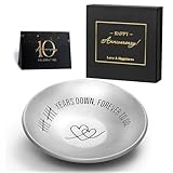 10th Anniversary Aluminum Gifts for Her/Him, 10 Year Wedding Anniversary for Wife Couple Parents, 4' Ring Holder Dish Jewelry Tray - Personalized Tin Ten Years Anniversary Decorations Ideas Gift