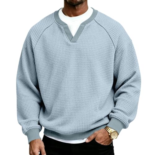 Waffle Shirts for Men Long Sleeve Knit Fall Sweater Big and Tall Golf Shirt - image 2