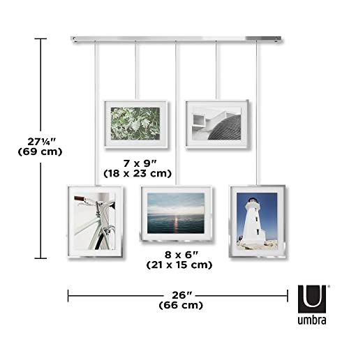 Umbra Exhibit Picture Frame Gallery Set Adjustable Collage Display For 5 Photos, Prints, Artwork & More (Holds Two 4 X 6 Inch And Three 5 X 7 Inch Images), 5 Opening, Chrome #TOP1