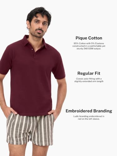 Image of LUDIC Core Polo T-Shirt, Dailymove Collection | Regular Fit | Stand-up Collars | 100% Organic Cotton, 240 GSM | Lightweight & Comfortable |Everyday Essential | Polo T-Shirt for Men