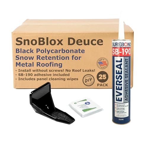 (25) Black Roof Ice Guard Snow Guard Snow Stops for R-Panel PBR and Standing Seam Metal Roofing (with Adhesive)