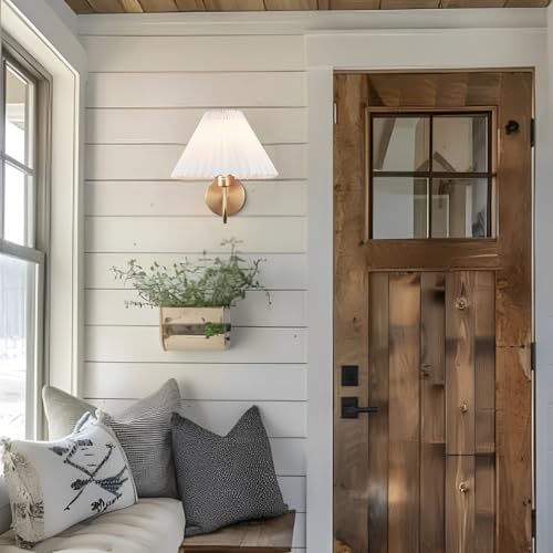 Image of Wall Sconces Indoor Wall Light Fixtures with Pleated Fabric Shade Bathroom Vanity Sconces Wall Lighting Dresser Hardwired Wall Lamps for Bedroom Living Room Corridor Porch