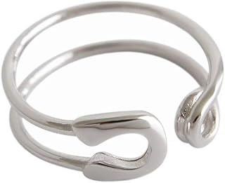 Minimalist Open Band Ring for Women Girls 925 Sterling Silver Expandable Statement Stackable Paperclip Safety Pin Toe Knuckle Eternity Rings Fashion Dainty Cute Mother's Day Jewelry Gift