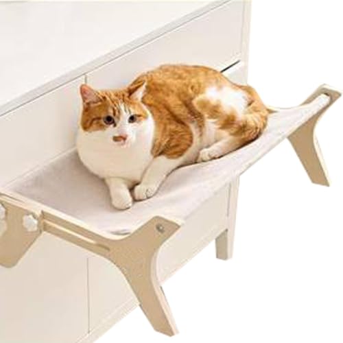 Katzen- Fensterstange, Holz- Hängemattenbett, doppelseitiger Sitz, waschbarer Bezug, Lounge, für Katzen, Kätzchen, Fenster, zum Ausruhen und Schlafen, ganzjährig, Komfort, stabiles
