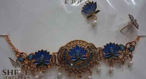 Image of Architha creations,lotus choker with earrings,adjustable