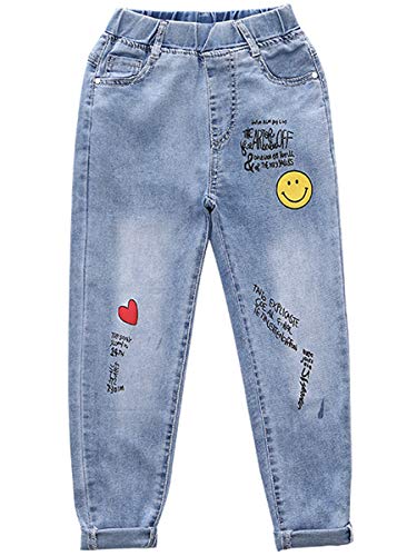 Big Girls Kids Child Fashion Letter Smile Embroidery Cartoon Teens Casual Sport Jean Street Denim Pants