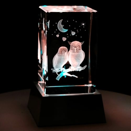 Kaltner Präsente Mood Light-Un Regalo Molto Speciale: Candela Led/Vetro Cristallo Blocco/3D Laser Incisione Gufi