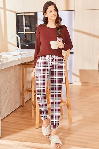 Ekouaer Womens Pajamas Set Long Sleeve Christmas PJ Sets Soft Lounge Set for Women Sleepwear Joggers with Pockets2